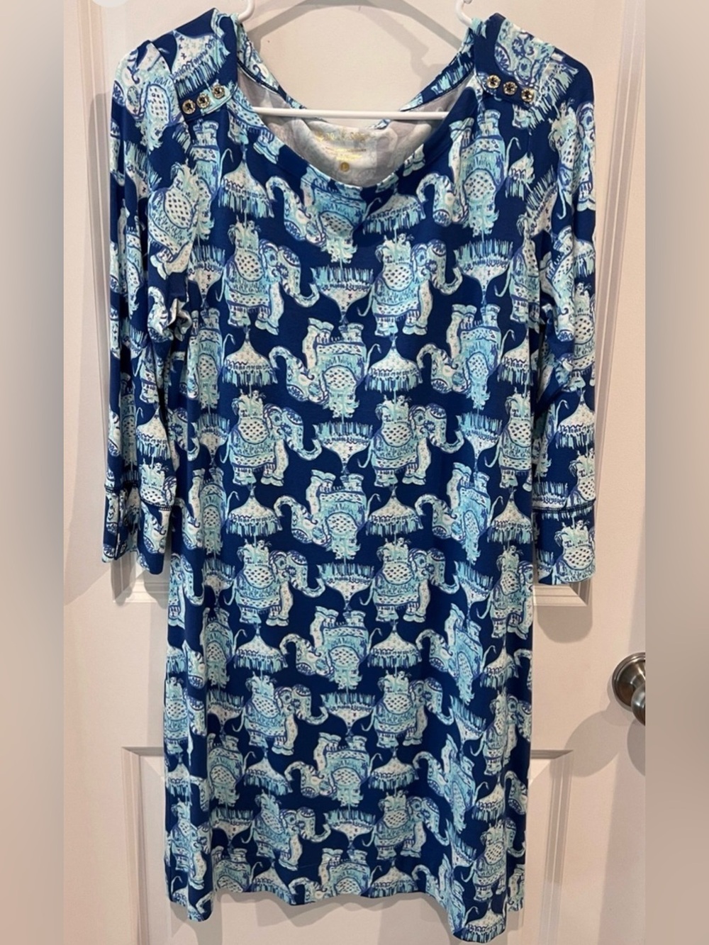 Lilly Pulitzer Blue & Aqua “joy ride” Sophie dress elephants large
